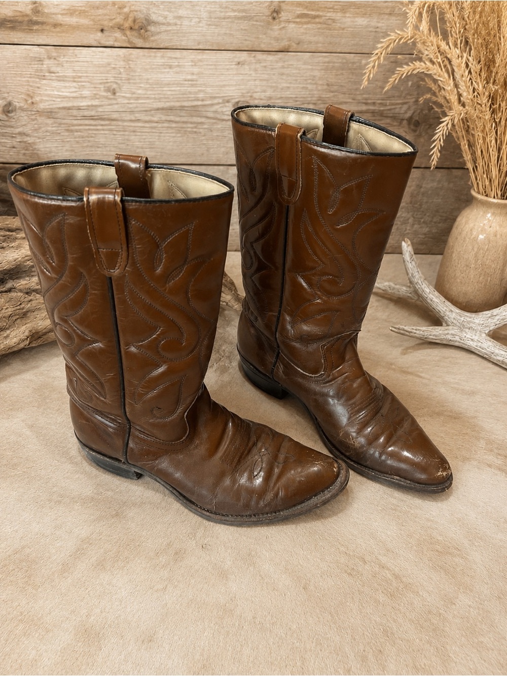 Double H Vintage Cowboy Boots Made in Canada Men’s 7 Women’s 9 Brown Leather